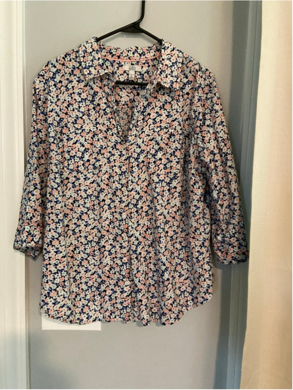 Pink, blue & white blouse